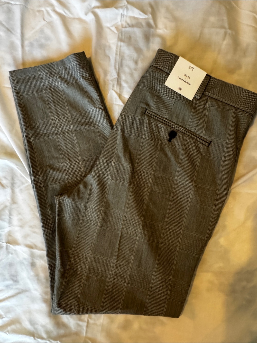 H&M Men's Gray Plaid Dress Pants